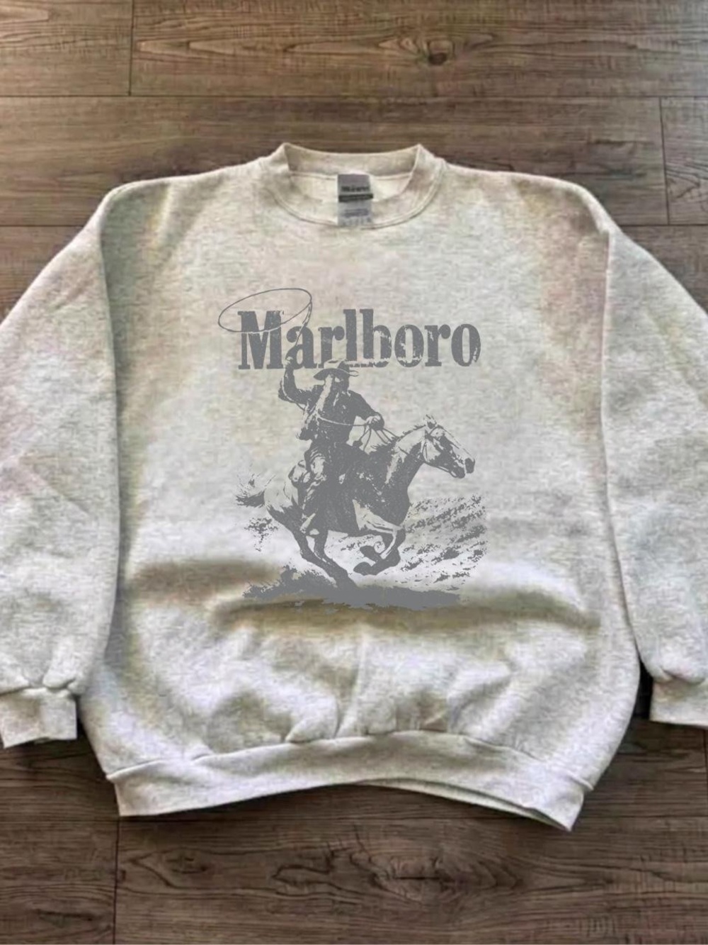 Marlboro Light Gray Crewneck Sweatshirt with Cowboy Graphic